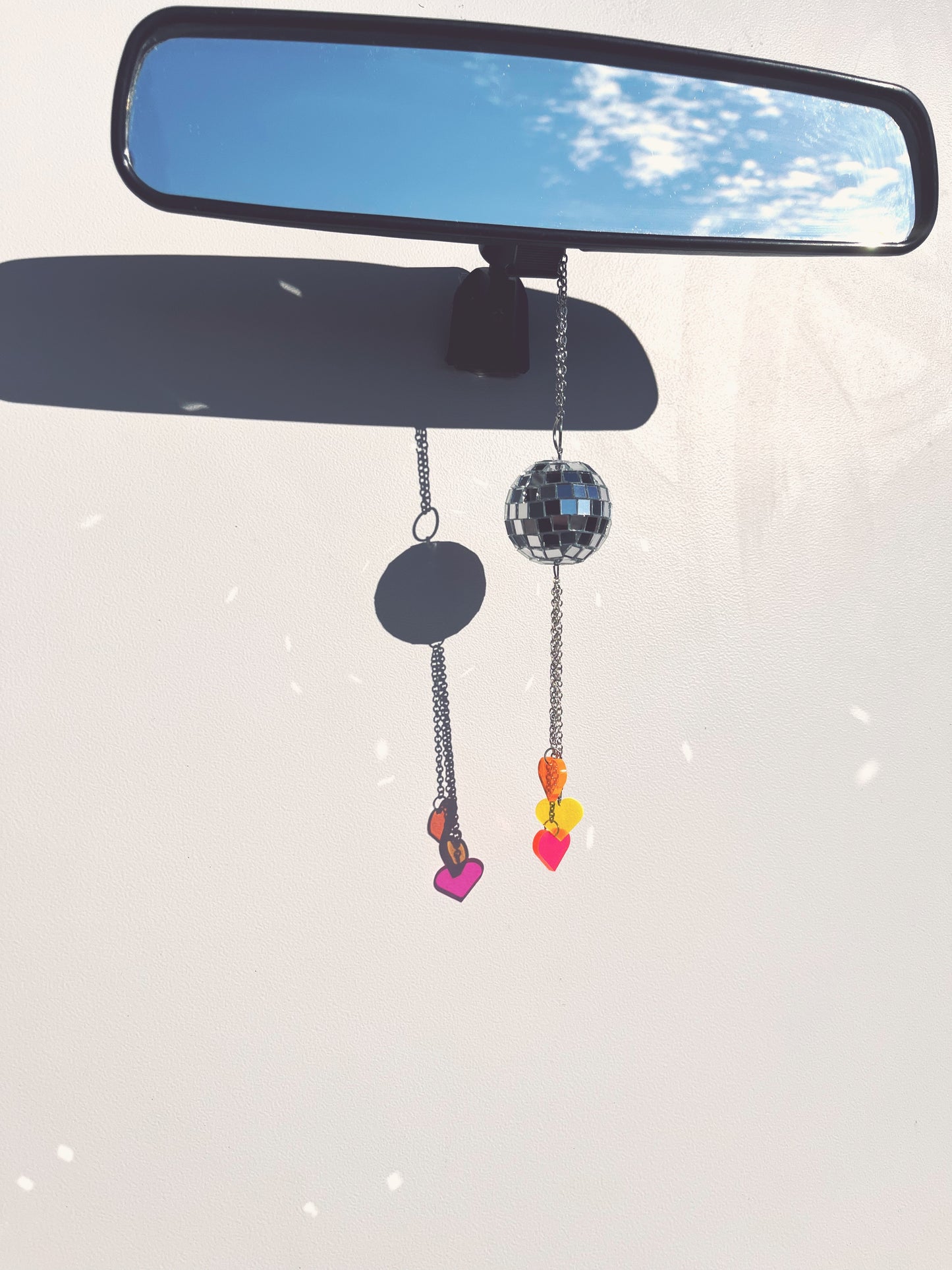 Disco Ball Car Charm with Heart Charms