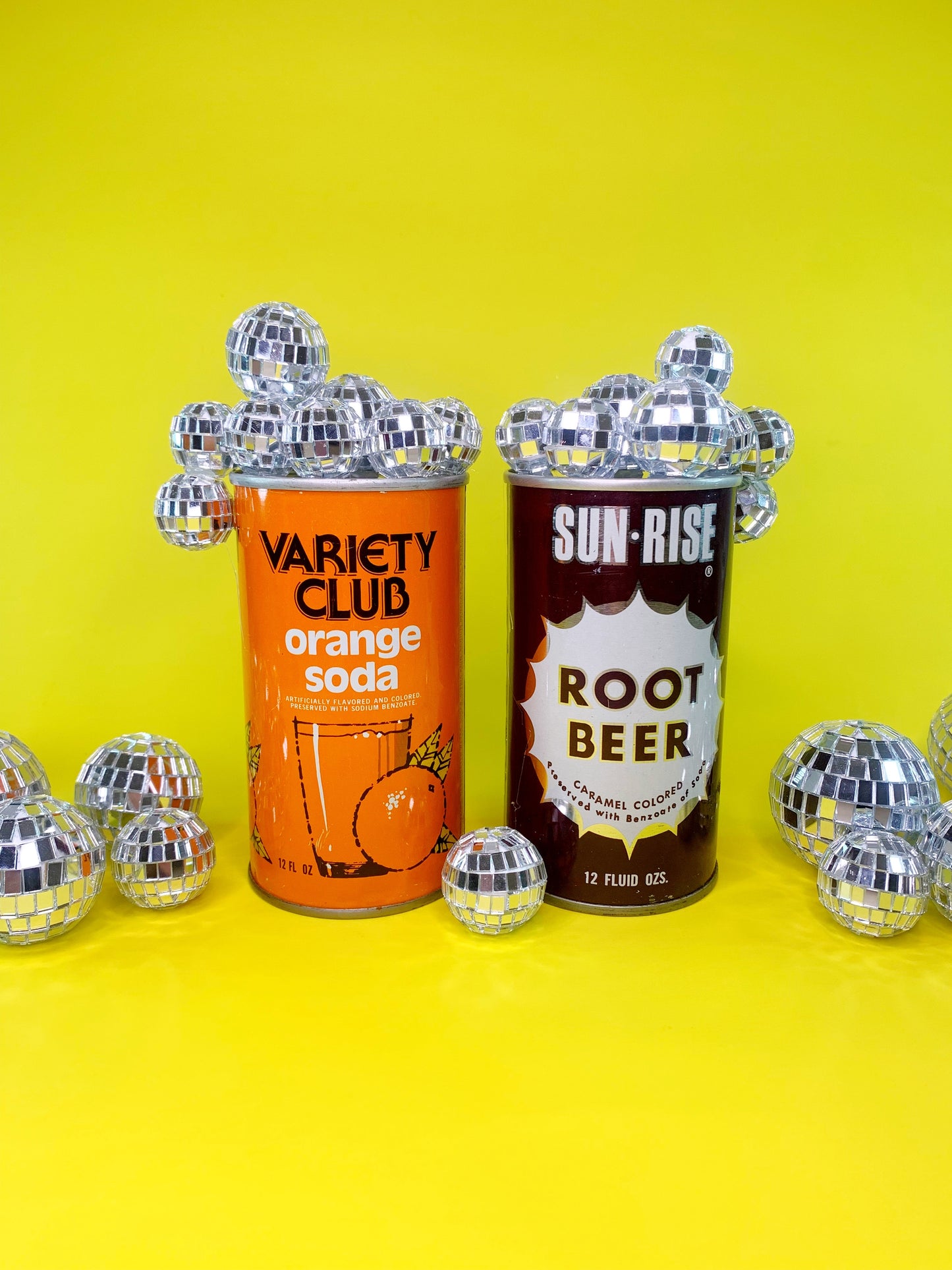 Vintage Soda Tins with Disco Bubbles