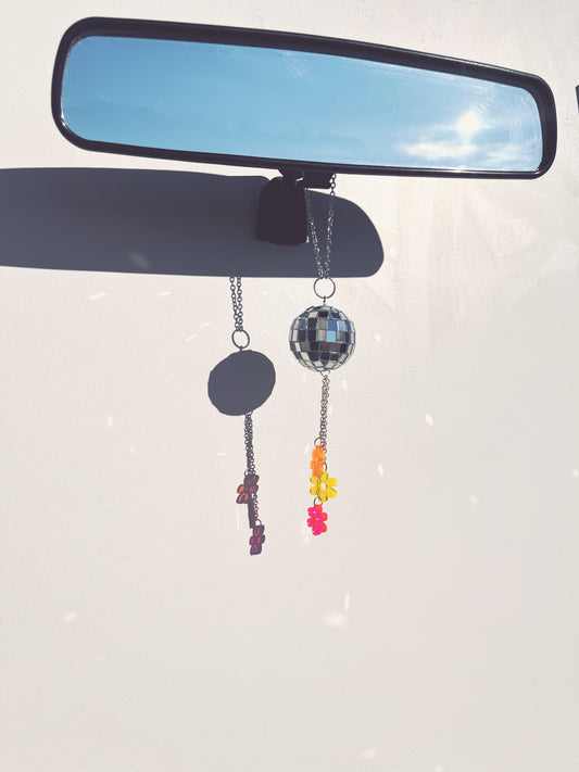 Disco Ball Car Charms with Flower Charms