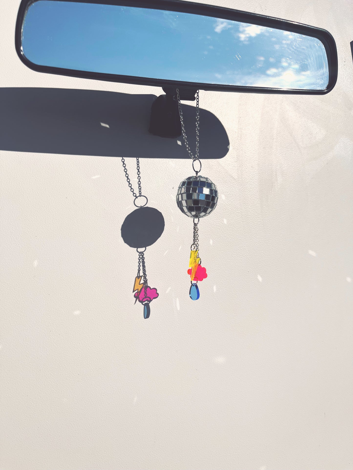 Disco Ball Car Charm with Storm cloud charms