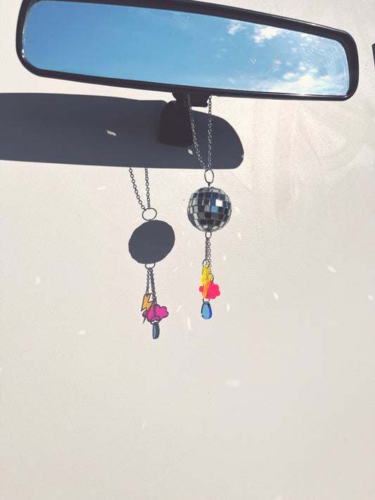 Disco Ball Car Charm with Storm cloud charms