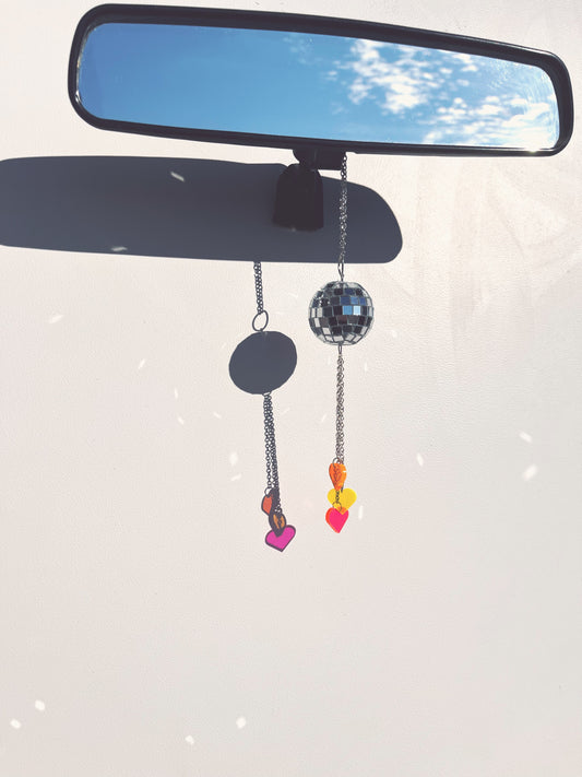 Disco Ball Car Charm with Heart Charms