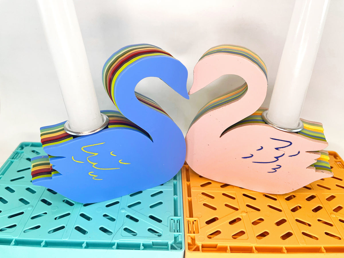 Layered Acrylic Swan Taper Candle Holders