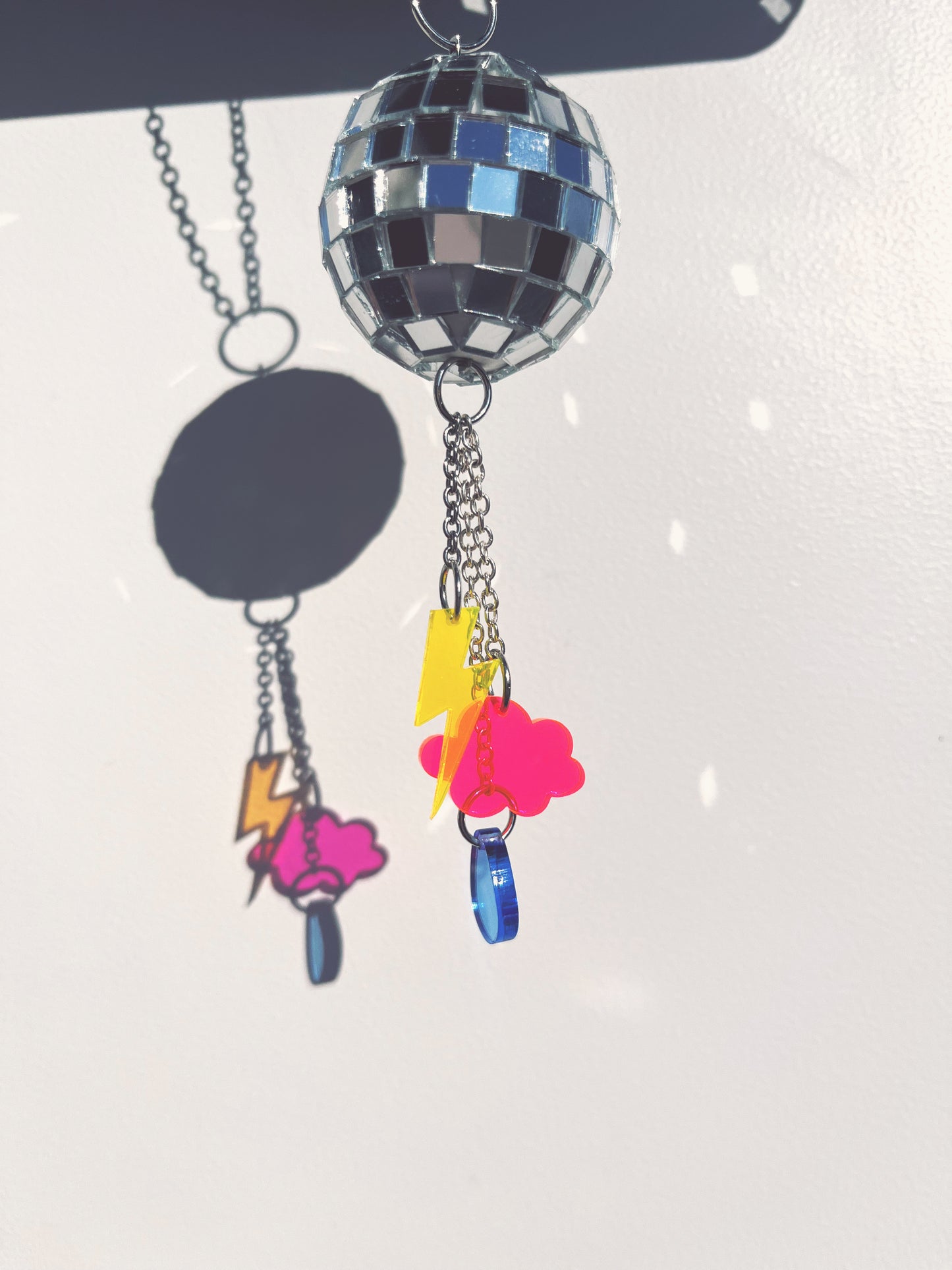 Disco Ball Car Charm with Storm cloud charms