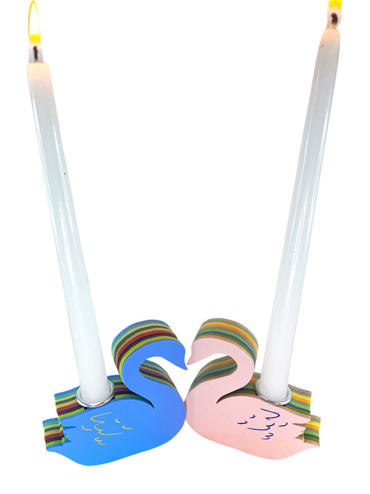 Layered Acrylic Swan Taper Candle Holders
